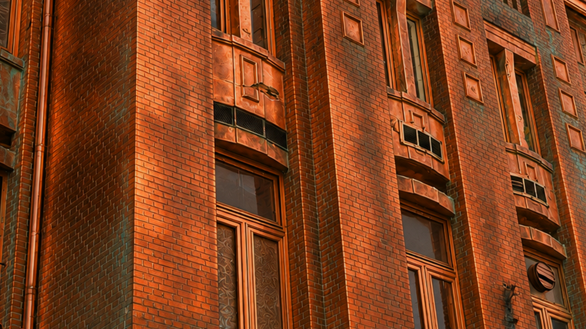 Die Fassade der Bäckerei, in der Detailsansicht, in einen Kupfer-Look